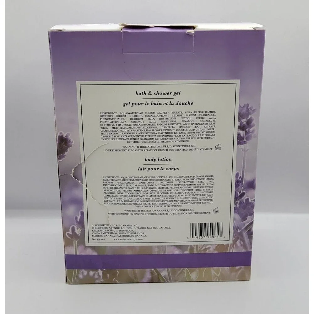 Crabtree & Evelyn Lavender Bath and Shower Gel & Body Lotion 16.9 Oz Bottles Set